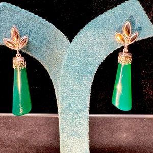 STERLING SILVER White Rhodium 
GREEN ONYX  Earrings.